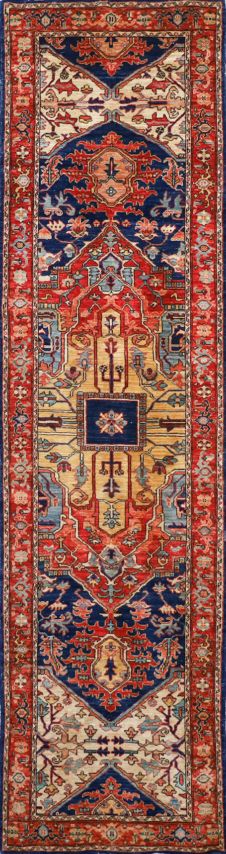 A long oriental-style area rug shown flat against a white background, with a dense multicolor pattern featuring red, navy blue, beige, cream, and orange tones. Small text at the bottom reads '6453 - (344 x 91 cm) (3 x 11.
